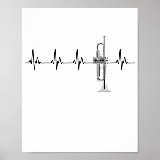 Poster I Love Trumpet EKG Heartbeat Line (Devant)
