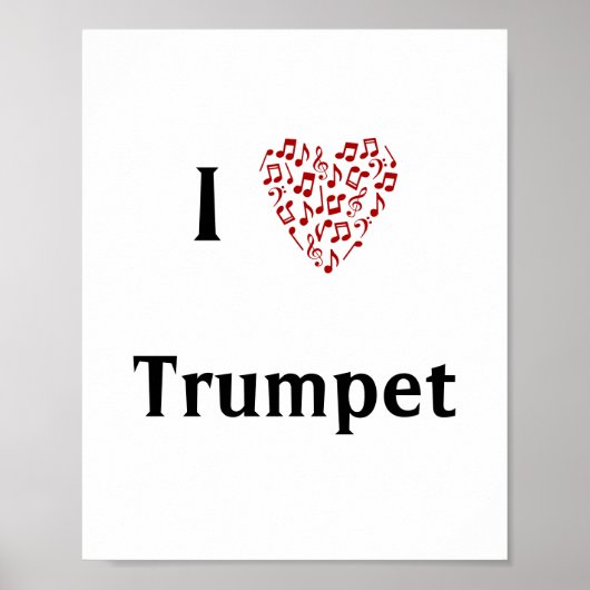 Poster I Love Trumpet Red Heart of Music Notes (Devant)