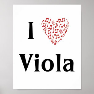 Poster I Love Viola Alto Clef Red Heart of Music Notes