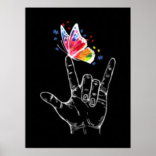 Poster I Love You Hand Sign Language Butterfly Autism