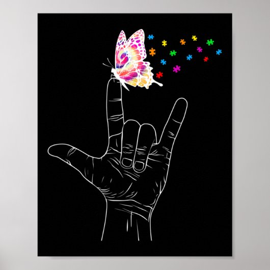 Poster I Love You Main Sign Language Butterfly Autism Awa (Devant)