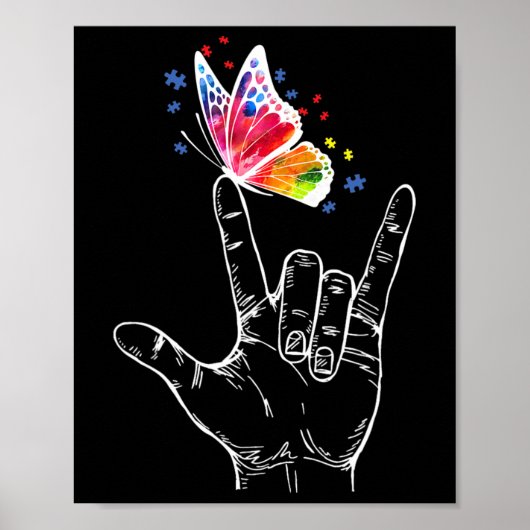 Poster I Love You Main Sign Language Butterfly Autism Awa (Devant)