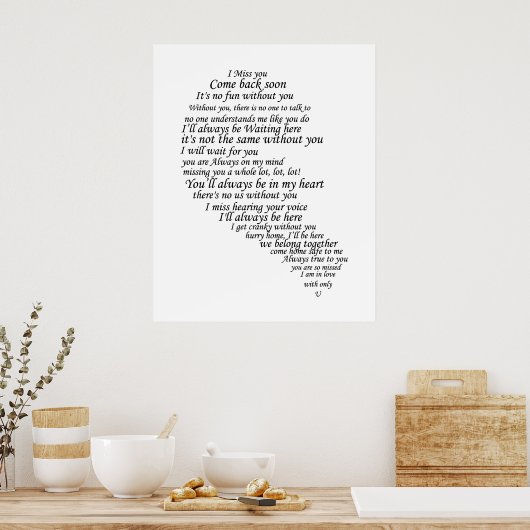 Poster I Miss You Text in Half of Heart (Cuisine)