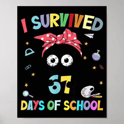 Poster I Survived 67 Days Of School Funny Black Cat Six S (Devant)