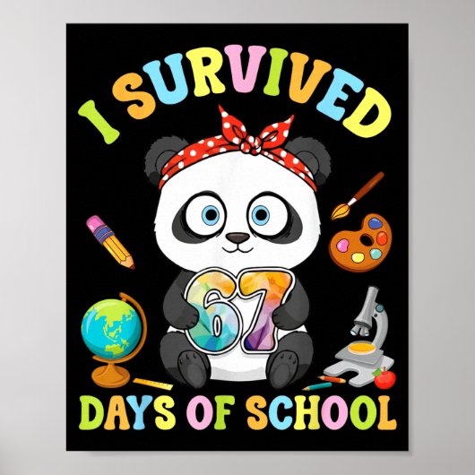 Poster I Survived Six Seven Days Of School Cute Panda Stu (Devant)