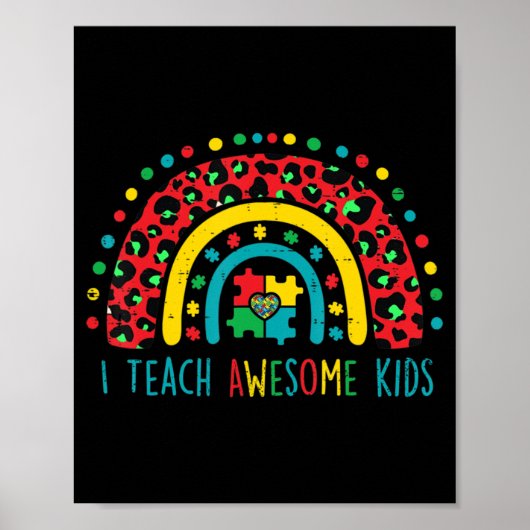 Poster I Teach Awesome Kids Shirt Autism Aware Puzzle (Devant)