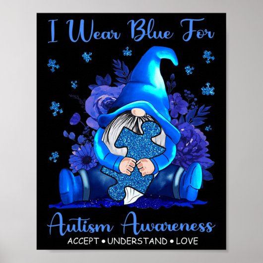 Poster I Wear Blue for Autism Aware Accept (Devant)