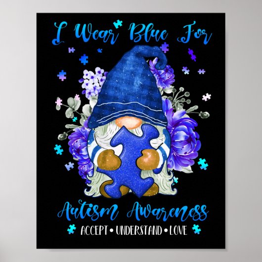 Poster I Wear Blue for Autism Aware Accept (Devant)