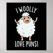 Poster I Wooly Love Puns Funny Sheep Pun Dark BG (Devant)