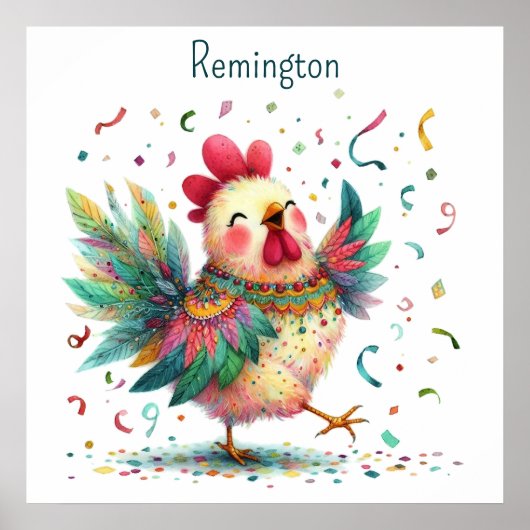 Poster IA Nursery Art Folk Art Style poulet ou coq (Devant)