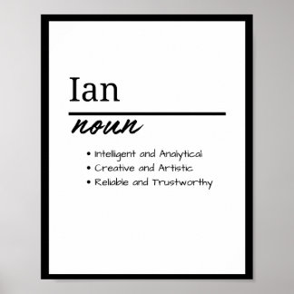 Poster Ian, Garçon Définition Personnalisée Du Nom
