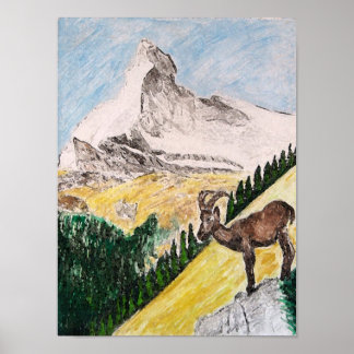 Poster Ibex Sur La Vue Du Cervin
