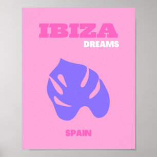 Poster Ibiza, Art Voyage, Preppy, Salle Préppy, Rose