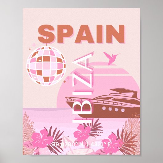 Poster Ibiza, Espagne, Art Voyage, Art Preppy, Pastel (Devant)