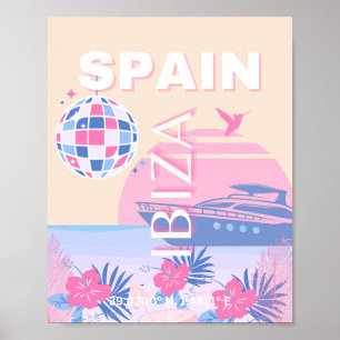 Poster Ibiza, Espagne, Art Voyage, Art Preppy, Rose, Past