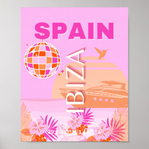 Poster Ibiza, Espagne, Art Voyage, Art Preppy, Rose, Prep