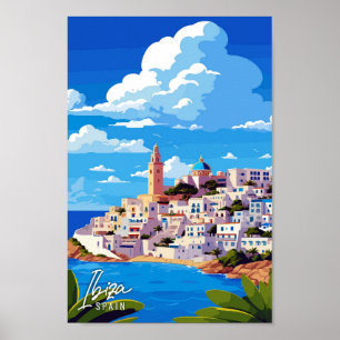 Poster Ibiza Espagne Illustration de voyage artisanale
