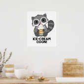 Poster Ice Cream Coom Funny Animal Racoon Pun (Cuisine)