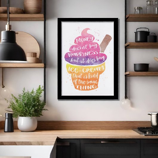 Poster Ice Cream Happiness Aquarelle Typographie