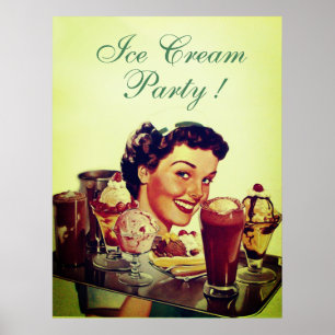 Poster ICE CREAM PARTY Girl with Tray of Ice Creams