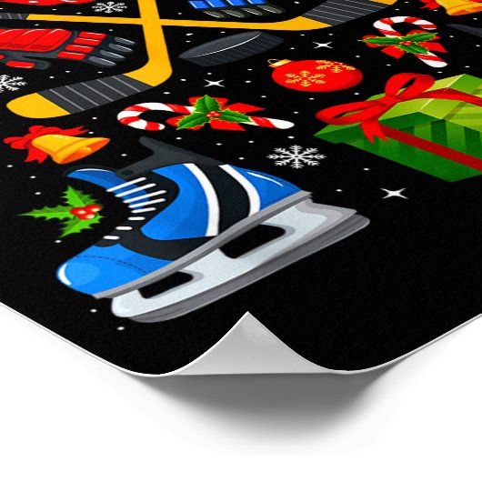 Poster Ice Hockey Christmas Tree Lights Red Santa Hat Xma (Coin)