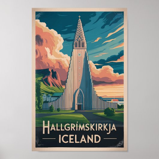 Poster Iceland Hallgrimskirkja Illustration Travel Art (Devant)