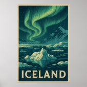 Poster Iceland Northern Lights – Vintage Arctic Landscape (Devant)