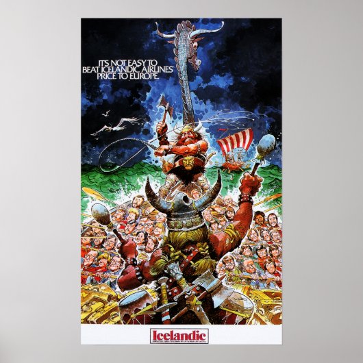 Poster ICELANDIC AIRLINES Vikings Low Fare Europe Retro (Devant)
