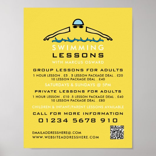 Poster Icône de natation rapide, Annonce de leçons de nat (Devant)