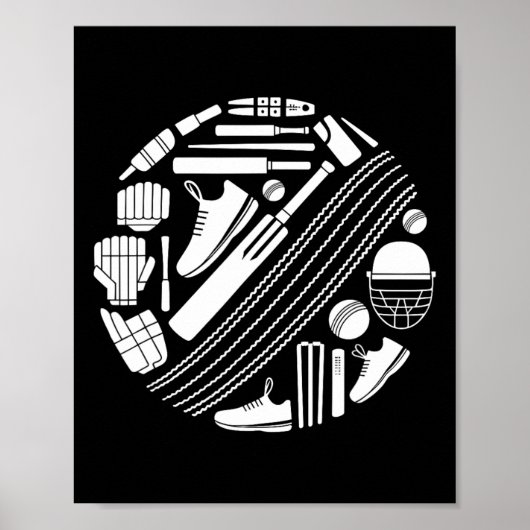 Poster Icône d'équipement de cricket silhouette de joueur (Devant)