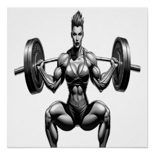 Poster Icône Fitness Femme - Vue frontale Barbell Squat
