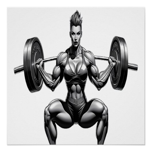 Poster Icône Fitness Femme - Vue frontale Barbell Squat (Devant)