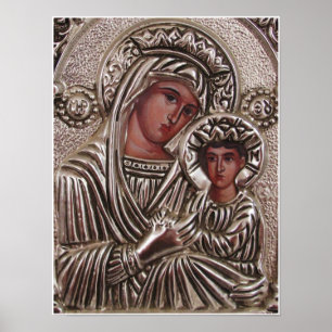 Poster Icône mère et enfant, Madonna et Jésus en argent