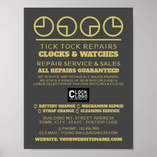 Poster Icônes de cadran d'horloge, publicité d'horloger