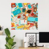 Poster Icônes d'équipement scolaire (Bureau à domicile)