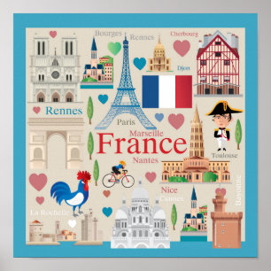 Poster Icônes mignonnes de la France