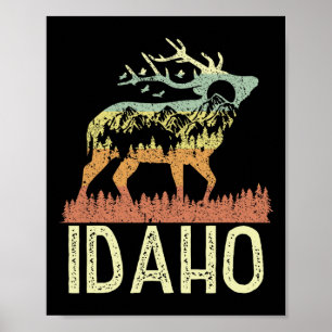 Poster Idaho Rétro Montagne Vintage Élan Randonnée Hommes