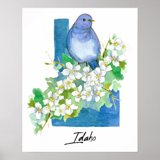 Poster Idaho State Shape Mountain Bluebird Syringa (Devant)