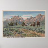 Poster Idaho - Vue des hommes à cheval sur Teton Mts. (Devant)