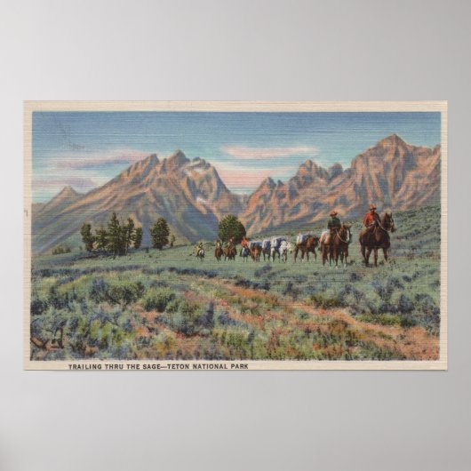 Poster Idaho - Vue des hommes à cheval sur Teton Mts. (Devant)