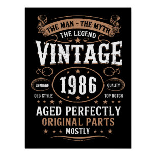 Poster Idée cadeau d'anniversaire 1986 Vintage L'Homme La