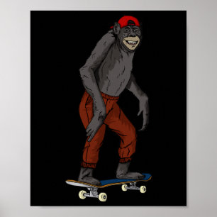 Poster Idée cadeau drôle de singe de skateboard pour Skat