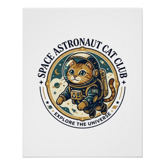 Poster Idée cadeau papa chat astronaute de l'espace - Ast (Devant)