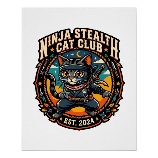 Poster Idée cadeau pour maman de chat Ninja Stealth Cat - (Devant)