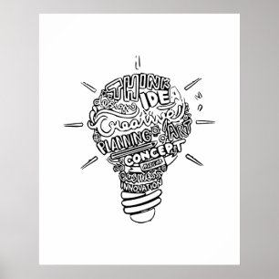 Poster Idées créatives ampoule art linéaire.
