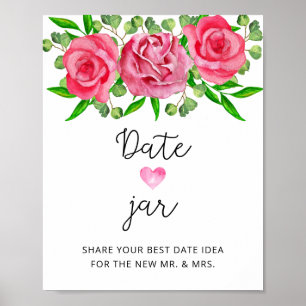 Poster Idées de soirée en amoureux florales. Jeu de jar d