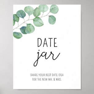 Poster Idées de soirée eucalyptus. Jeu de jar de date de