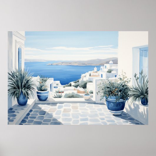 Poster Idyllic Greek Island : Aquarelle numérique (Devant)