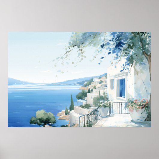 Poster Idyllic Greek Island : Aquarelle numérique (Devant)