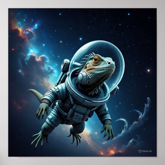 Poster Iguana de science-fiction dans l'espace (Devant)